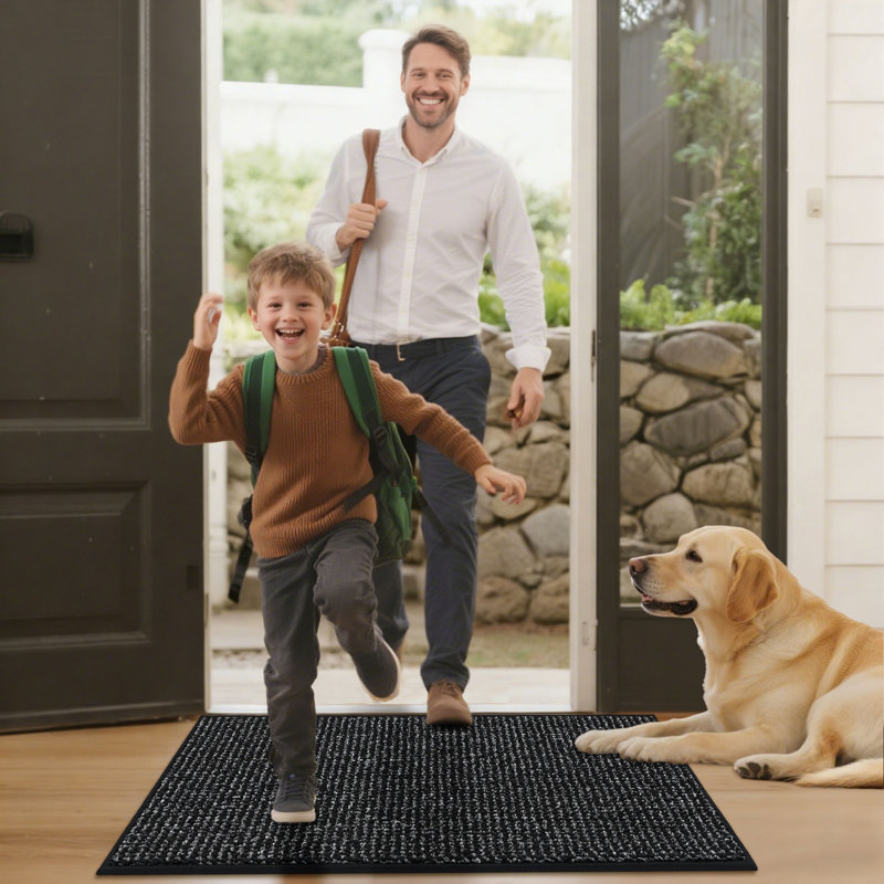Bukvice Non-slip Washable Door Mat, 24" W x 36" L, Black