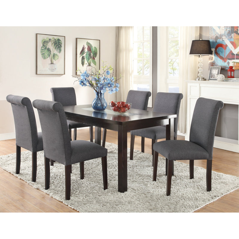 Chaises de salle à manger en tissu bleu-gris, ensemble de 2