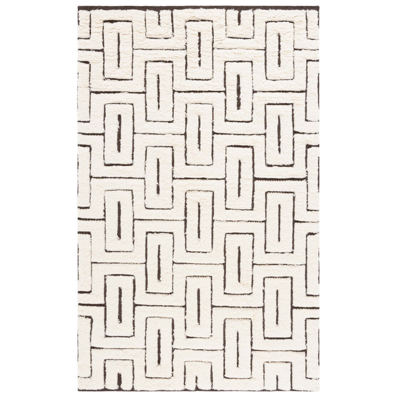 Tapis géométrique en laine / coton noué à la main Raeleigh, Rectangle 5 pi x 8 pi