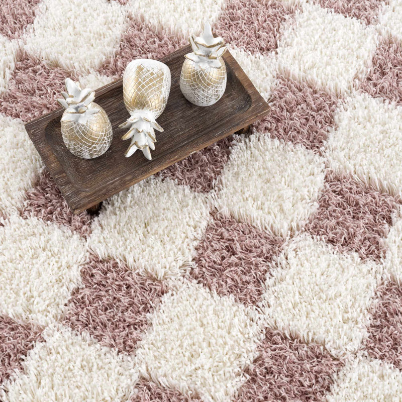 Atiran Checkered Shag Pink Area Rug, Rectangle 7'10" x 10'3"