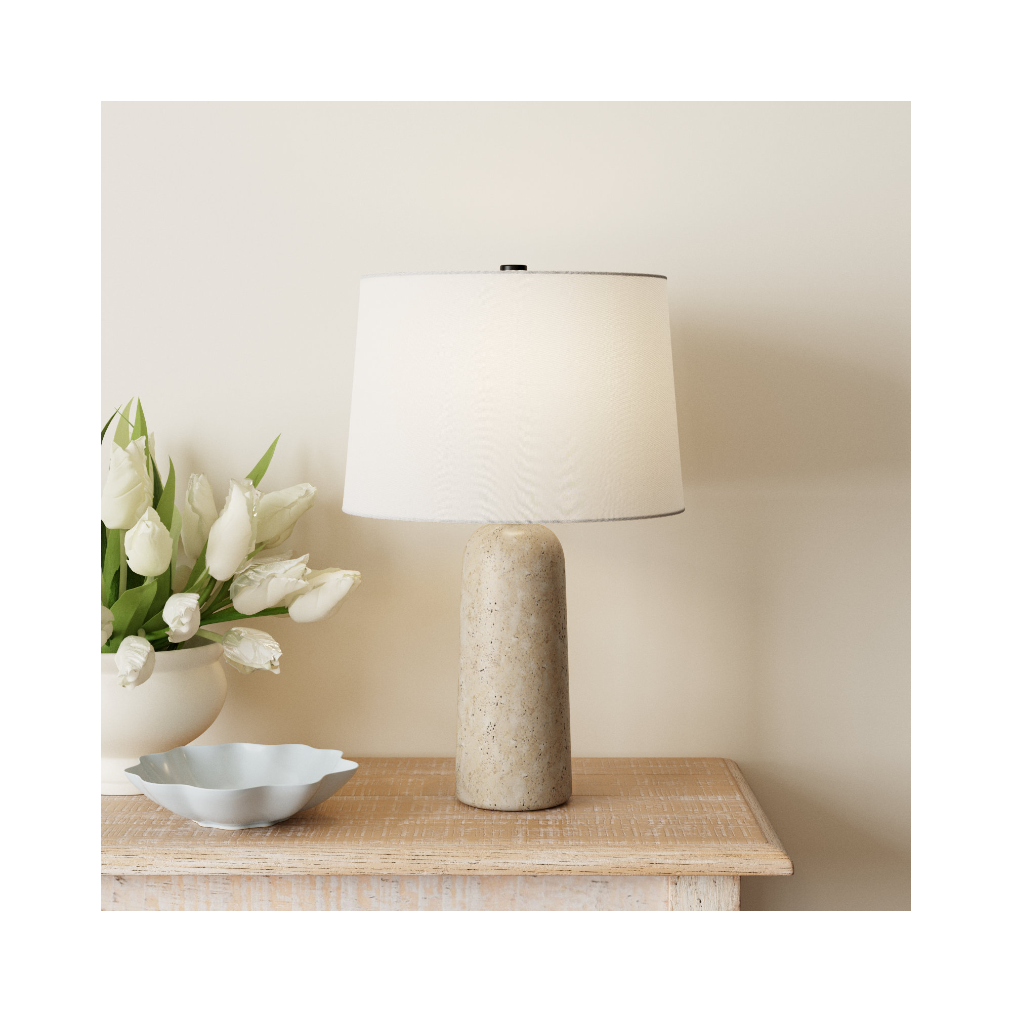 Holderness Travertine Table Lamp, 22" H x 14" W x 14" D