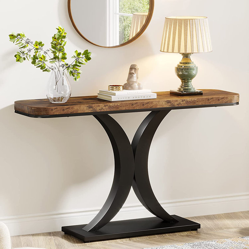 Evija 100cm Console Table, Rustic Brown, Black
