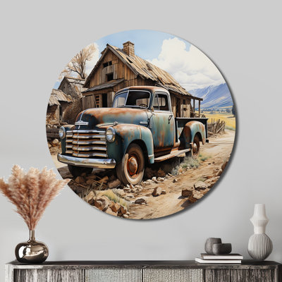 Farm Pickup Truck Elegance - Transportation Round Metal Art