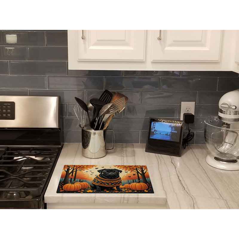 Black Pug Fall Glass Cutting Board Large