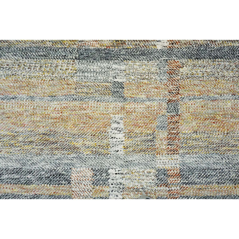 Hand Knotted Wool Plaid Area Rug, Rectangle 8' x 10'