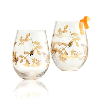 Gold Vintage Stemless Wine Glass Set of 2