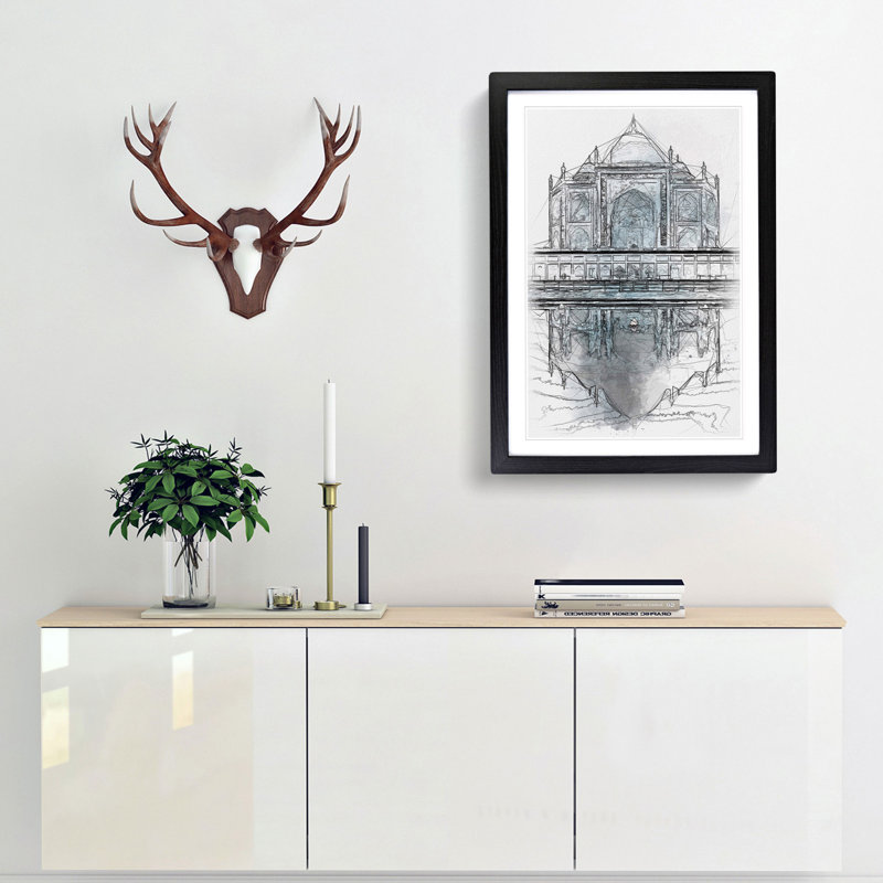 The Taj Mahal in Agra India Abstract - Picture Frame Painting Print, 87cm H x 62cm W x 2cm D, Black Framed