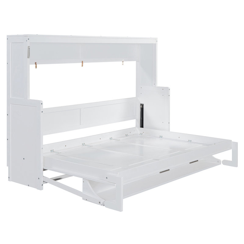 Lit escamotable double avec système de levage hydraulique et bureau, blanc (ANCIEN SKU: N820S00032K), Blanc