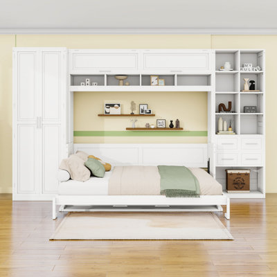 Lit escamotable 2 tiroirs avec garde-robe et tablettes, conception pliable peu encombrante