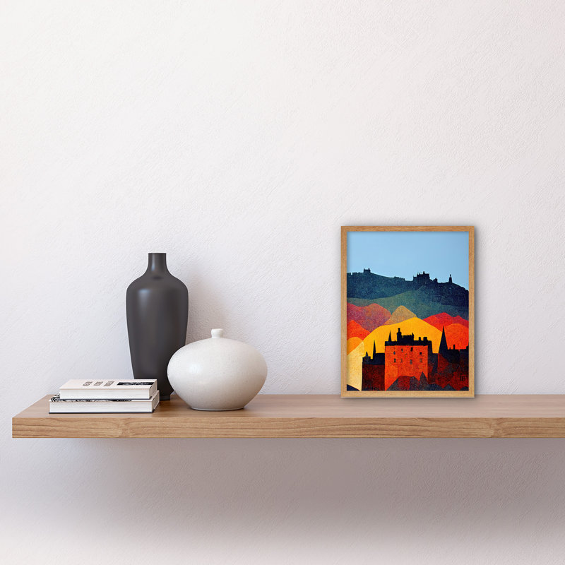 Edinburgh Autumn Scotland Modern Cityscape - Print, 25.9cm H x 20.6cm W x 1.5cm D, Light Brown Framed Paper