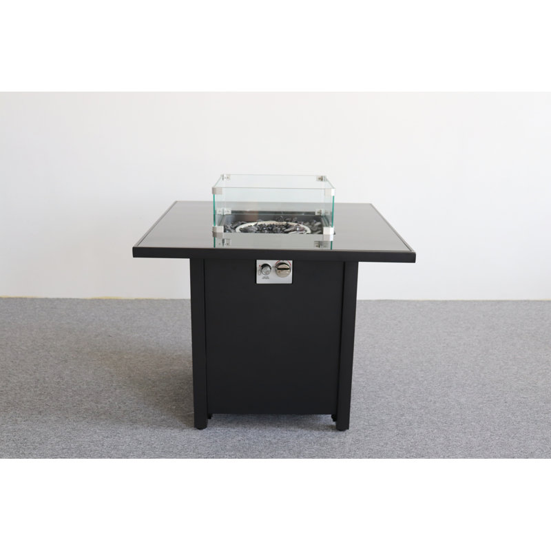 Foyer en métal thermolaqué avec plateau en verre fumé