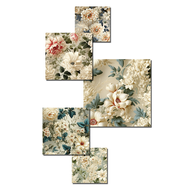Ensemble de 5 décorations murales florales gris antique