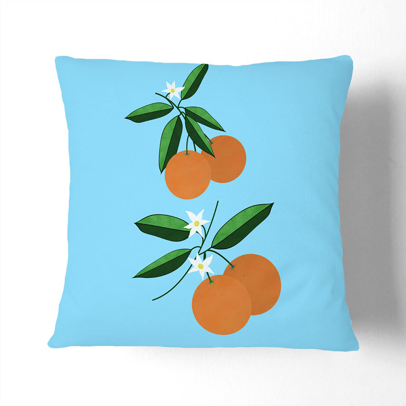 Orange Blossom Blue Square Throw Cushion, 55cm H x 55cm W x 20cm D, Black