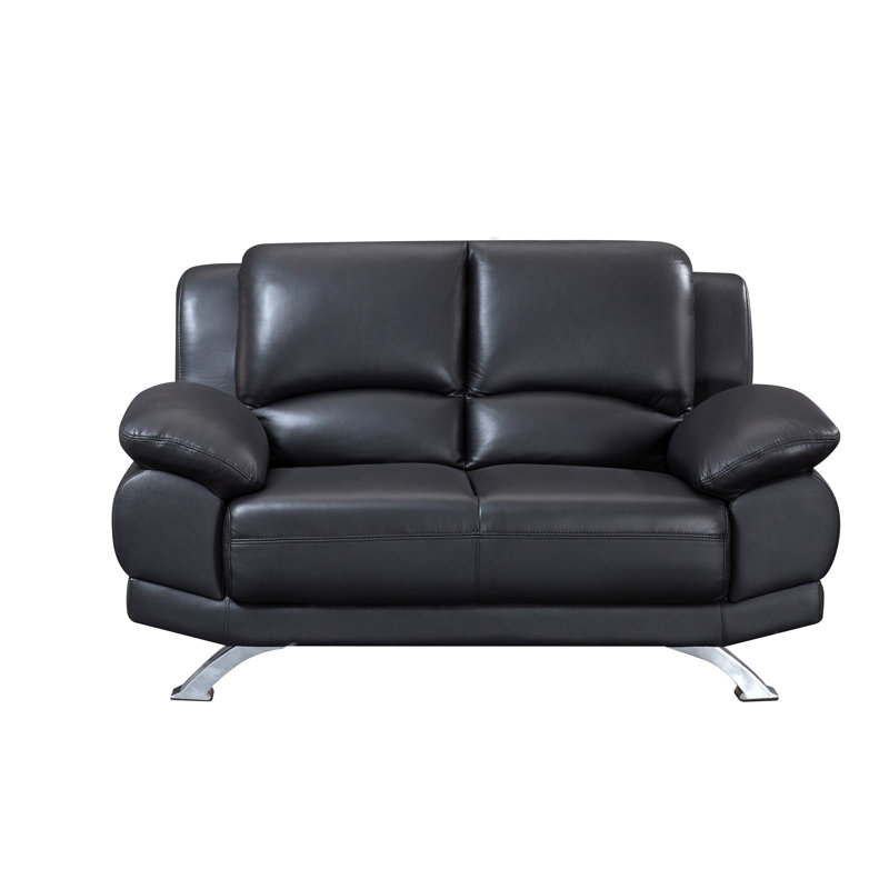 Causeuse 60 po avec accoudoirs coussinés, Cuir noir assorti