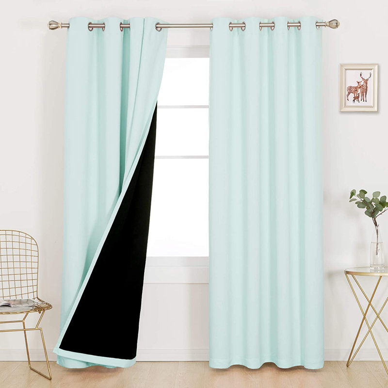 Deconovo 100 Percent Blackout with Liner Grommet Curtain Panel Pair, 52" W x 63" L, Baby Blue