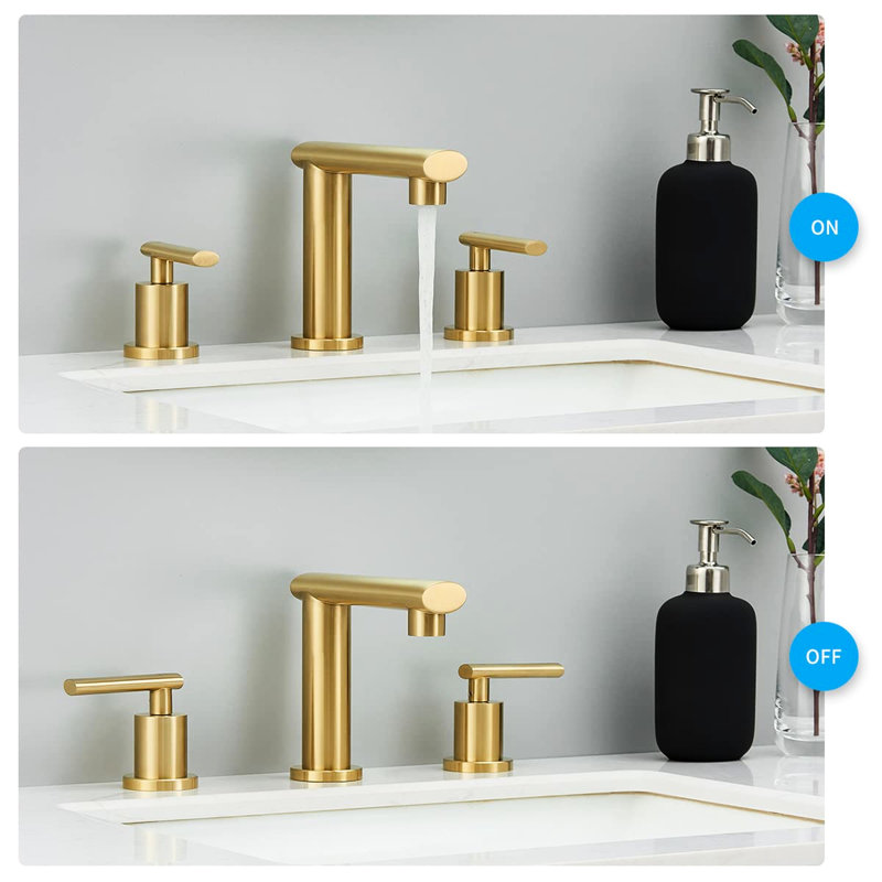 8 Inch Widespread Bathroom Faucet In Brushed Gold - Lever Handles For Easy Water Control Sink Rust And Corrosion Finish
