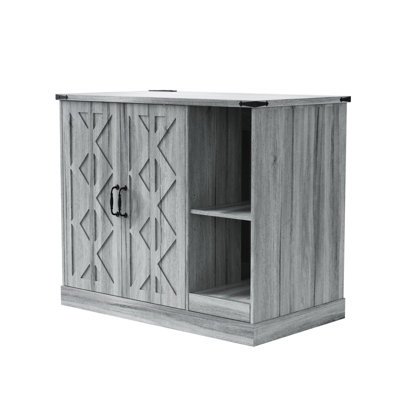 Gray Hidden Litter Box Enclosure Cabinet with Power Outlet, Modern Cat Litter Furniture for Large Automatic Litter Box, Built-in Litter Catcher and Adjustable Storage Shelves