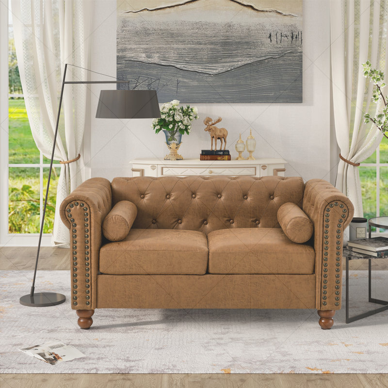Jumal Velvet Sofa, Brown, 28" H x 58" W x 30" D