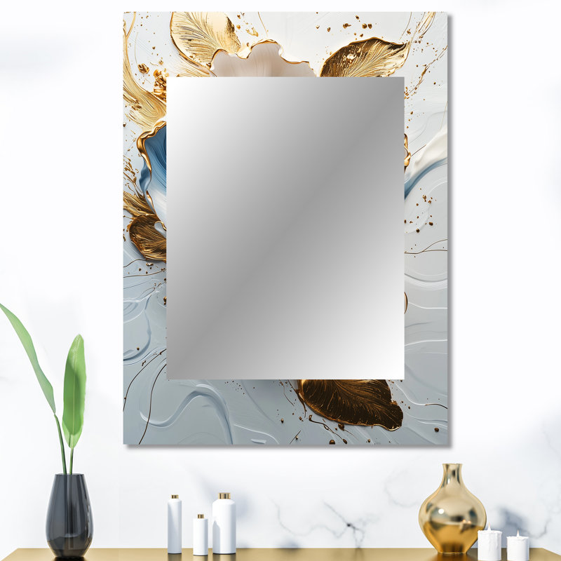 Peony Blooming In Gold And Blue - Peony Decorative Mirror, Modern Wall Mirror, Printed Metal Art, 40" x 30"