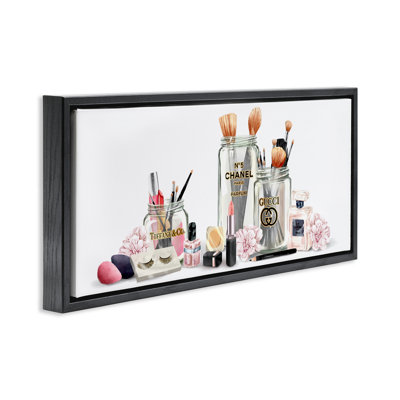 Floral Makeup Collection Still Life Black Framed Floater Canvas Wall Art by Ziwei Li