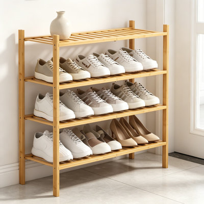 Étagère à chaussures en bambou avec rangement pour étagère à chaussures pour vestibule, couloir et garde-robe