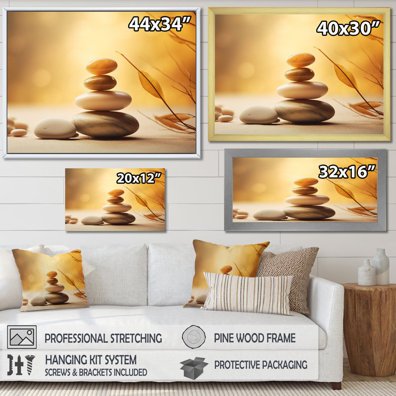 «Zen Serenity Cairn Sculpture Balance I - Spiritual Stone», reproduction sur toile encadrée, H 12 po x l 20 po x P 1 po