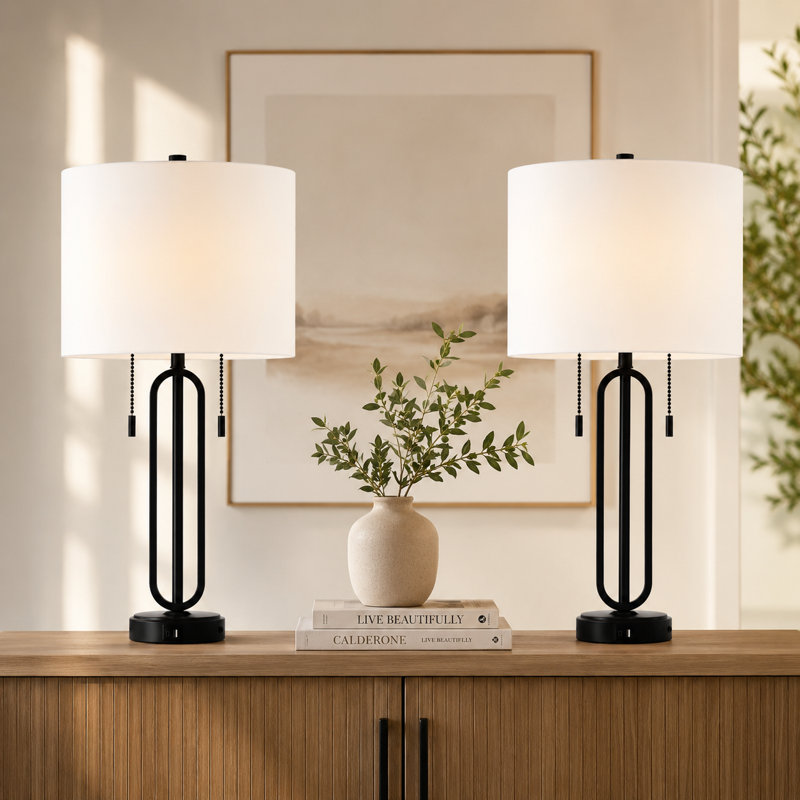 Lampe de table 26,5 po en fer industriel avec double chaîne USB et ports de type C pour le salon de la chambre à coucher