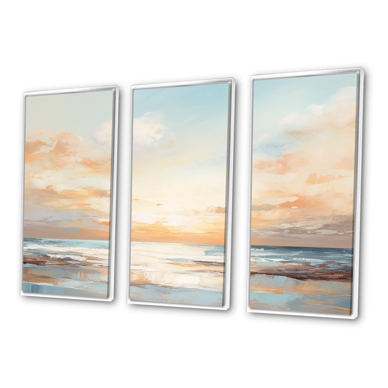 Polanco - Coastal Sunset, ensemble d'art sur toile, Cadre flottant blanc, H 40 po x l 60 po x P 1 po