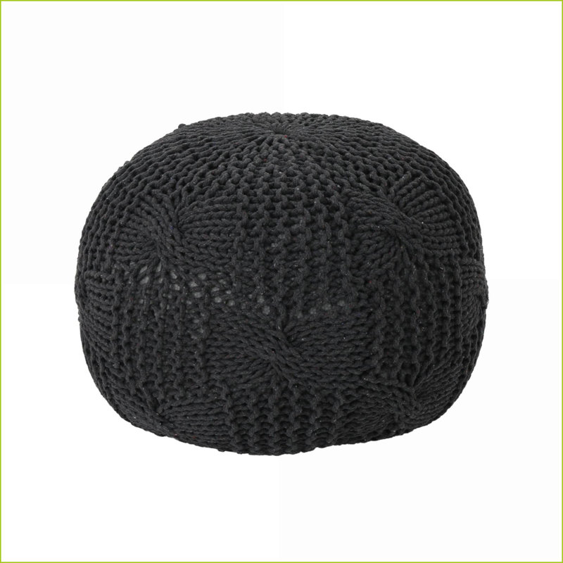 Ottoman Knitted Cotton Round Pouf, Dark Gray | Multi-Use Floor Cushion | Cotton, Gray