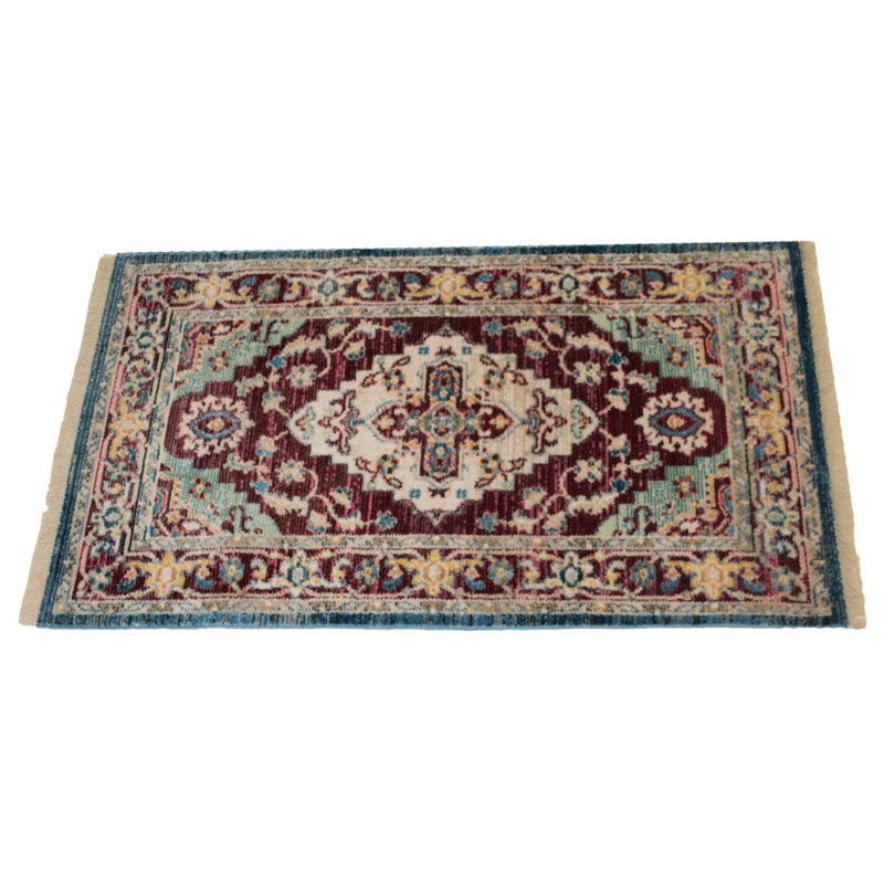 Tapis rectangulaires en polyester fabriqués à la machine | Tapis rouge, design oriental traditionnel et classique, tapis à faible épaisseur faits à la machine pour le salon, la chambre à coucher