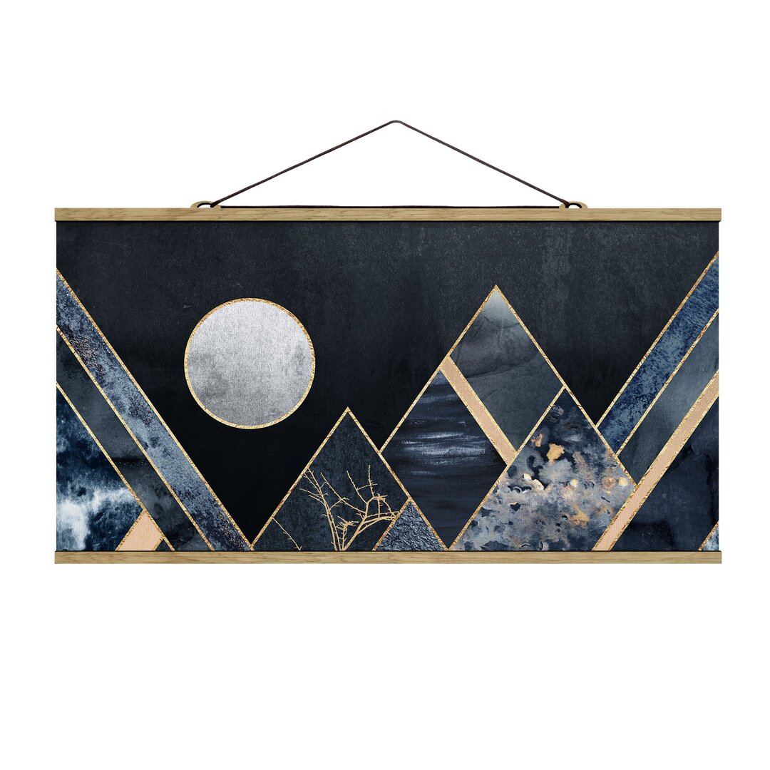 Grafikdruck Golden Moon Abstract Black Mountains von Elisabeth Fredriksson