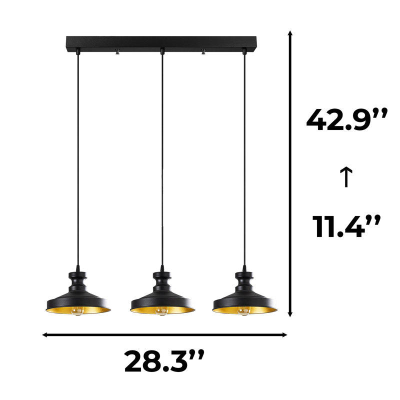 Adjustable Height Metal Body 3 Lights Kitchen Island Pendant