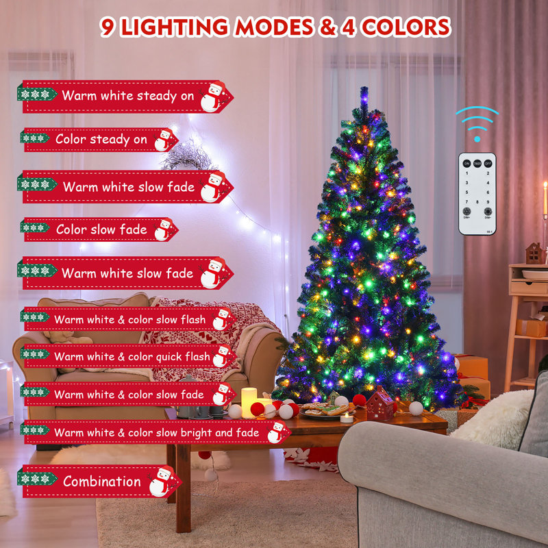 6ft Green Pre-lit Pine Christmas Tree with Remote-Controlled LED Lights