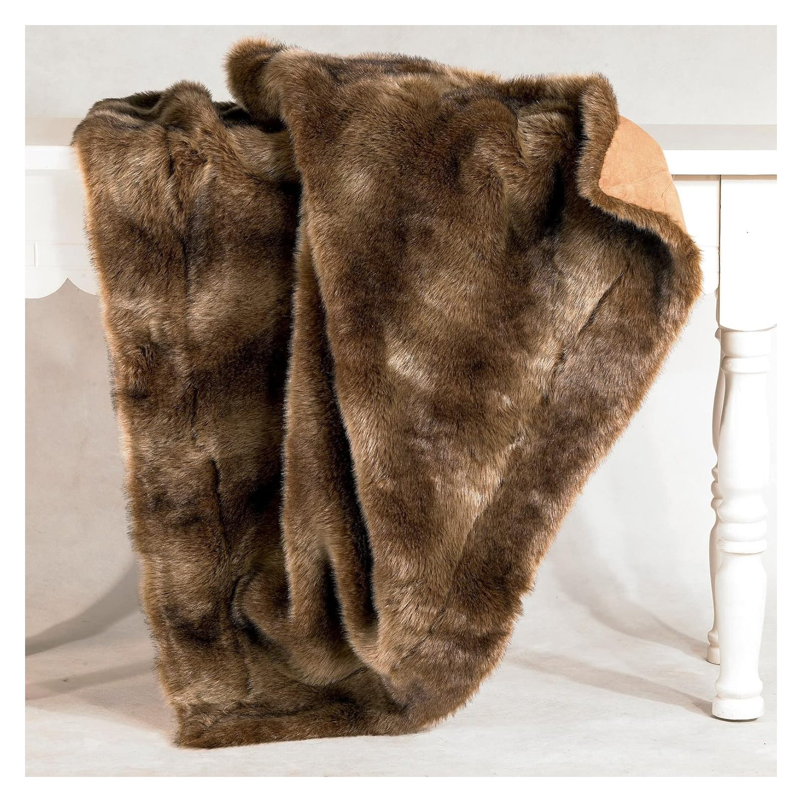Wolf Fur Hand Woven Throw Blanket, 50"L x 60" W