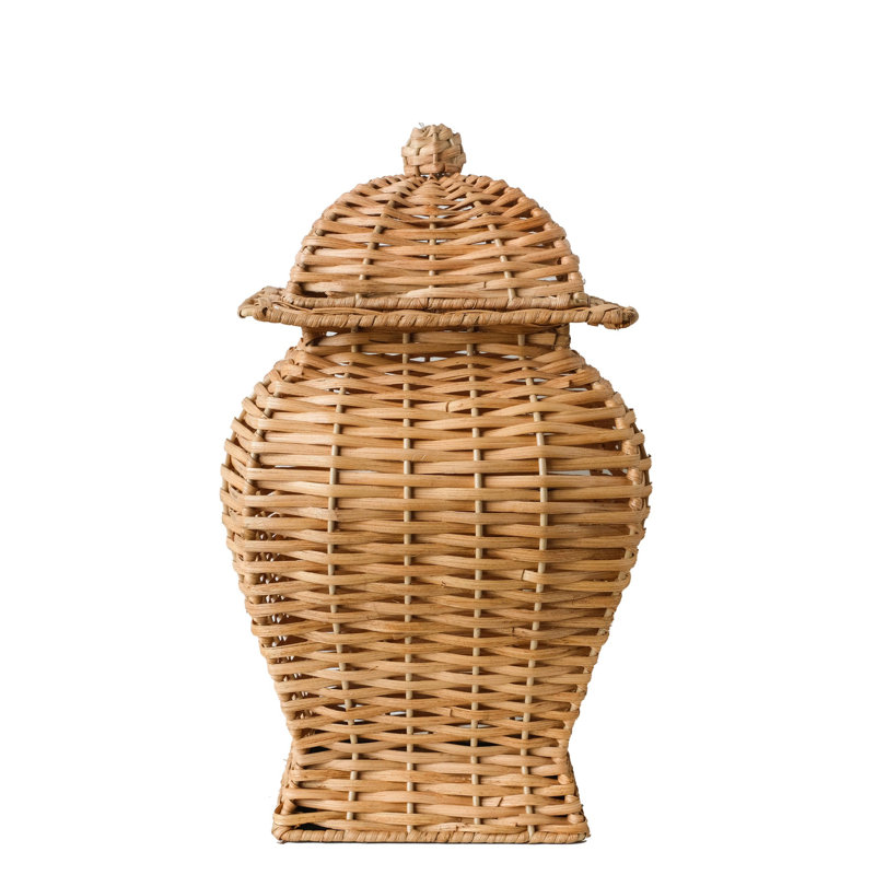 Broward Wicker Jar, 12" H x 4" W x 4" D
