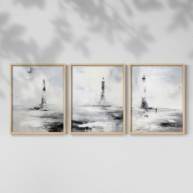 Série Sea and Shore Cxxxxi - Ensemble de 3 estampes numériques encadrées - Prêt à être accroché, Naturel, H 10 po x l 8 po