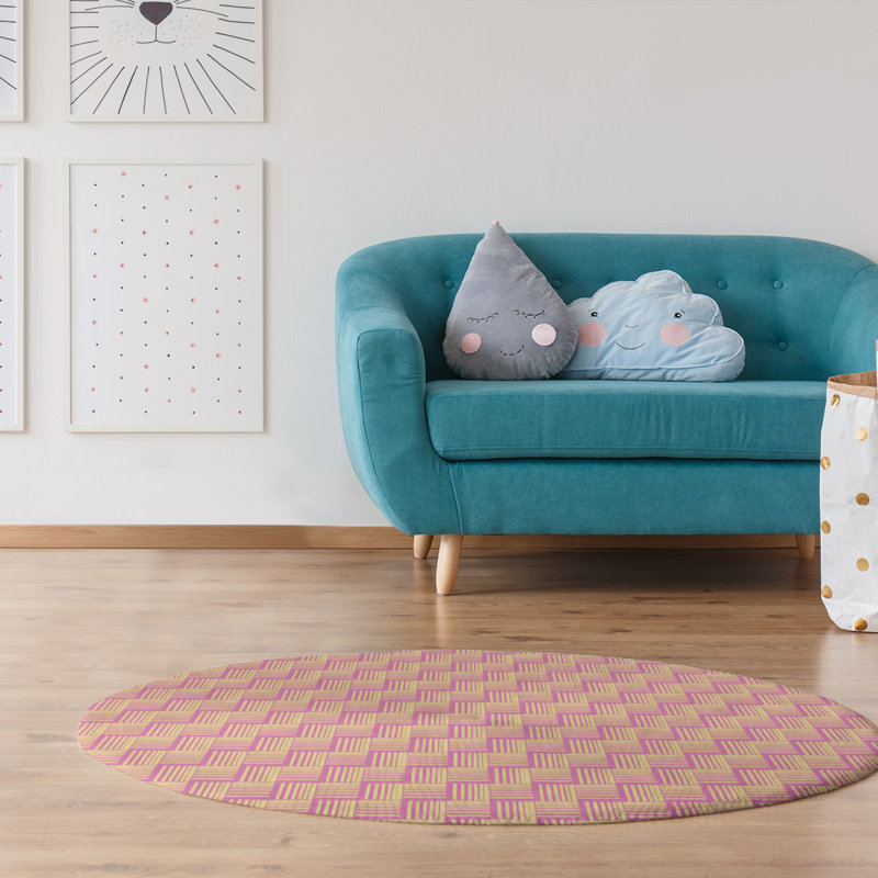 Tapis à rayures rose/jaune clair basketweave, Rectangle 2 pi x 3 pi