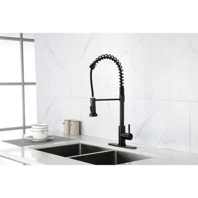 Stainless Steel Kitchen Faucet With 360 Rotating Pull Out In Matte Black, User- Industrial 3 Sink Corrosion