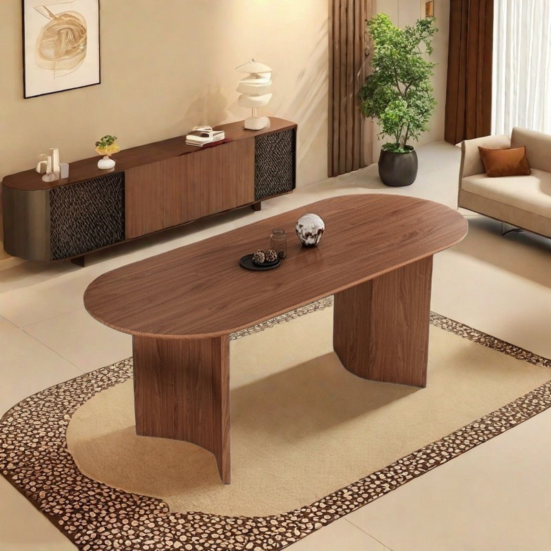 Table de salle à manger ovale en bois de frêne, Brun, H 29,52 po x L 62,99 po x l 31,49 po, Brun