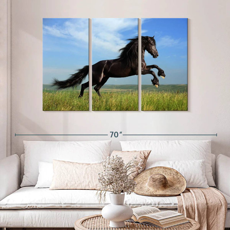 Brampt superbe cheval frison, H 32 po x l 50 po