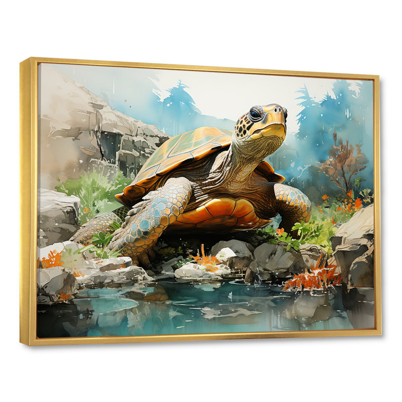 Vie marine contemporaine sur toile, Cadre flottant doré, H 24 po x l 32 po x P 1 po