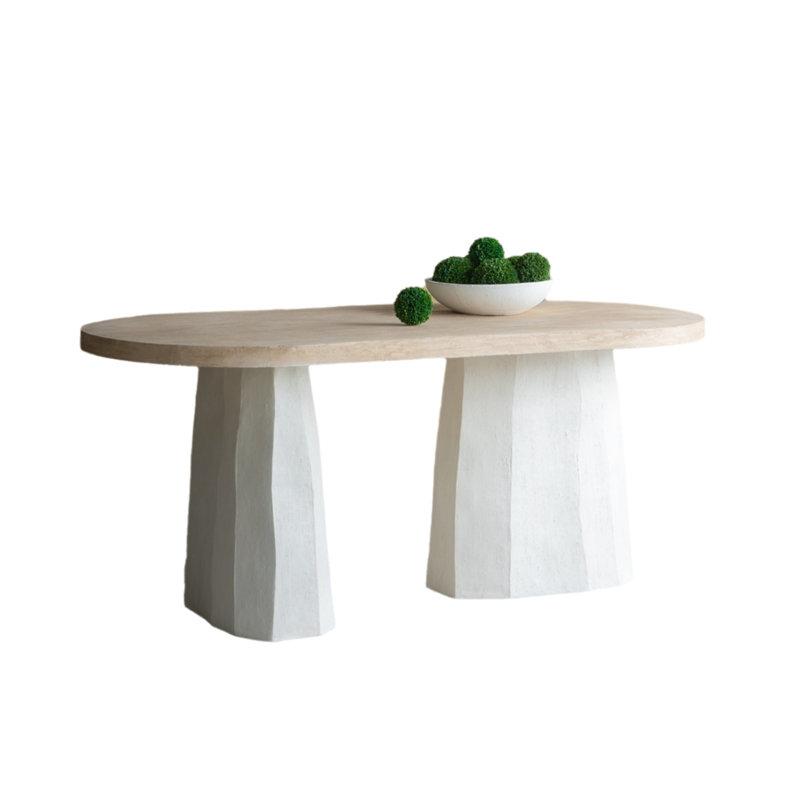 Table de salle à manger décorative avec plateau en bois et base en magnésium blanc