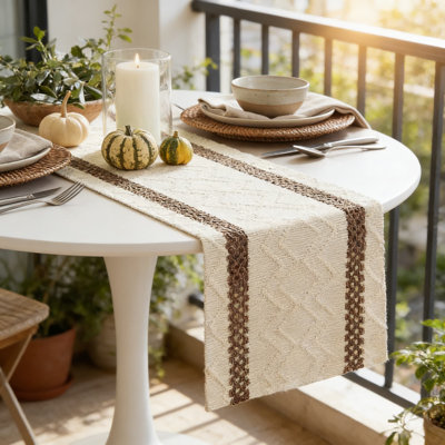 Striped Woven Table Runner For Holiday And Everyday Dining Table Decor, 12X72 Inch Durable Polyester Cotton Blend Tablecloth Protector