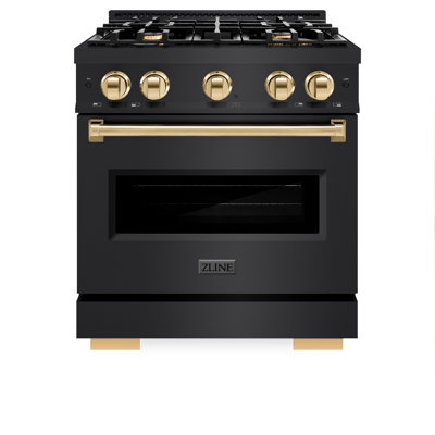 ZLINE Autograph Edition 30 in. 4.2 cu. ft. Classic Gas Range with 4 Burner Cooktop and Convection Gas Oven in Black Stainless Steel and Accents