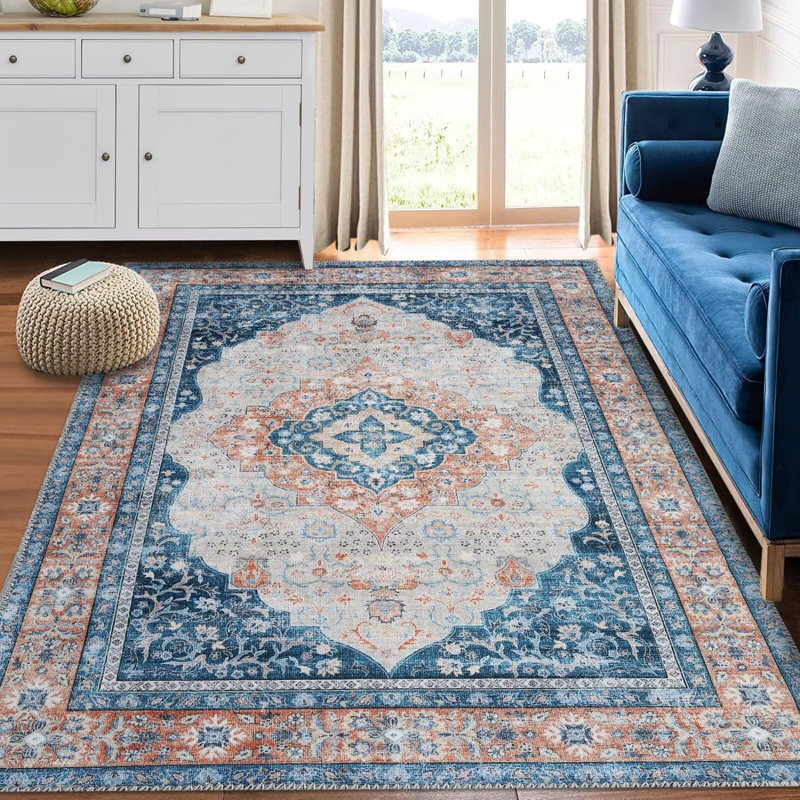 Tapis lavable rétro pour tapis de salon, Rectangle 9 pi x 12 pi
