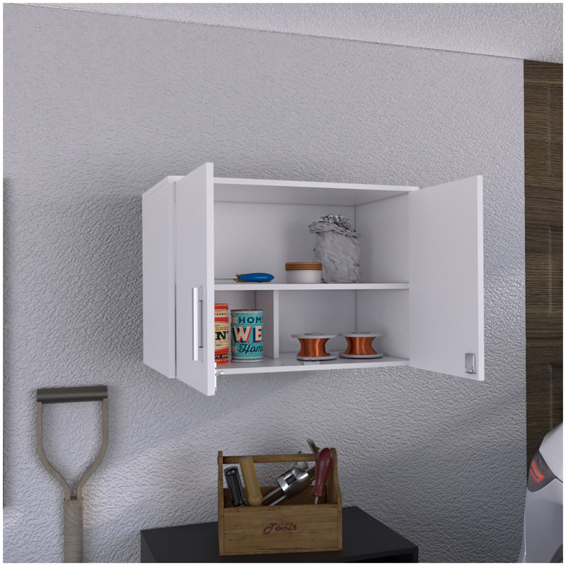 Armoire murale latérale avec deux portes et quatre tablettes de rangement internes, armoire de rangement flottante pour cuisine ou salle de lavage compacte