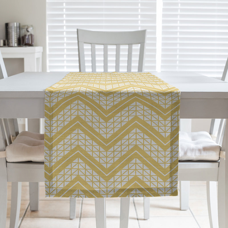Stephenie Classic Hand Drawn Chevron Table Runner, 16" x 90", Yellow