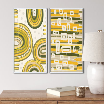 Formes géométriques abstraites en couleurs rétro III - ensemble de 2 peintures