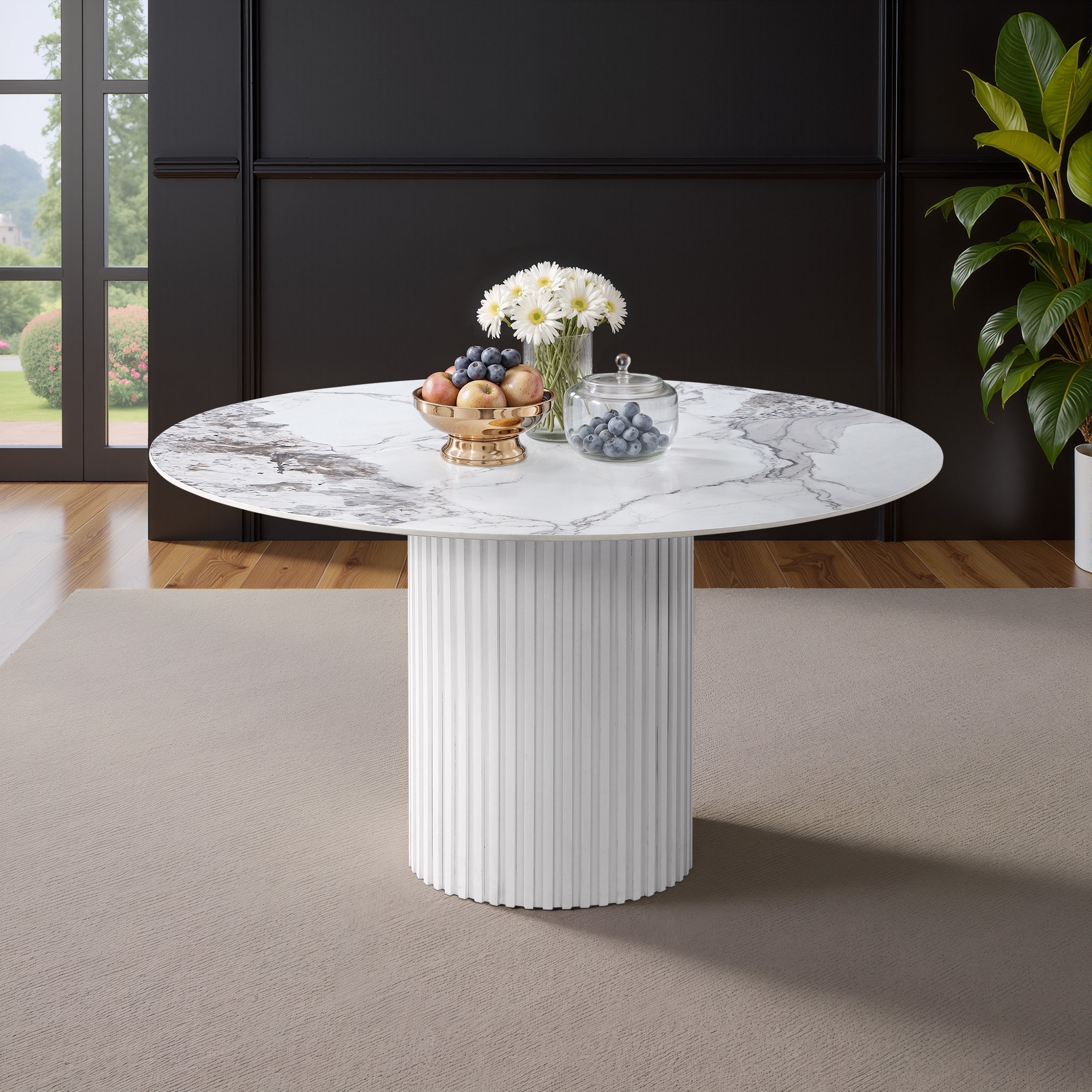 Ivy Bronx Zazlowe White Round 53-Inch Sintered Stone Top Dining Table ...