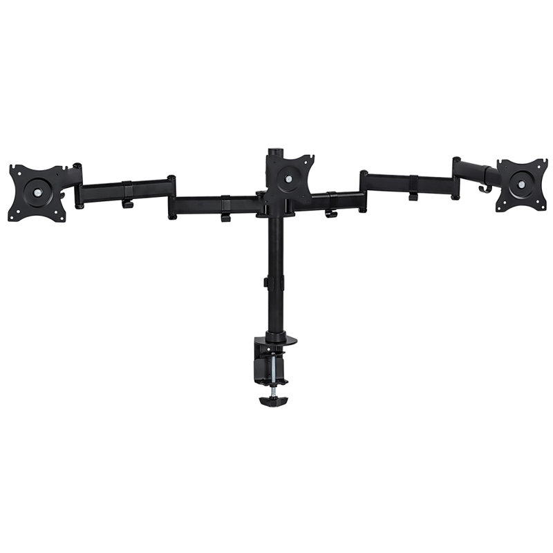 Black Adjustable Triple Monitor Desk Mount with Steel and Aluminum Arms